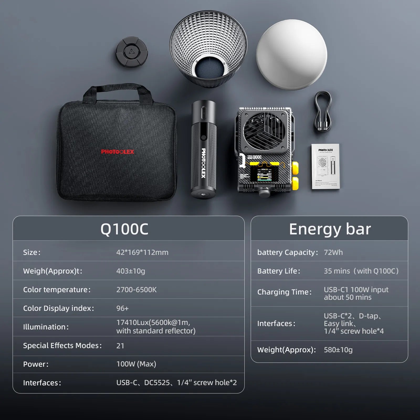 PHOTOOLEX Q100C 100W RGB COB 燈 - Photoolex