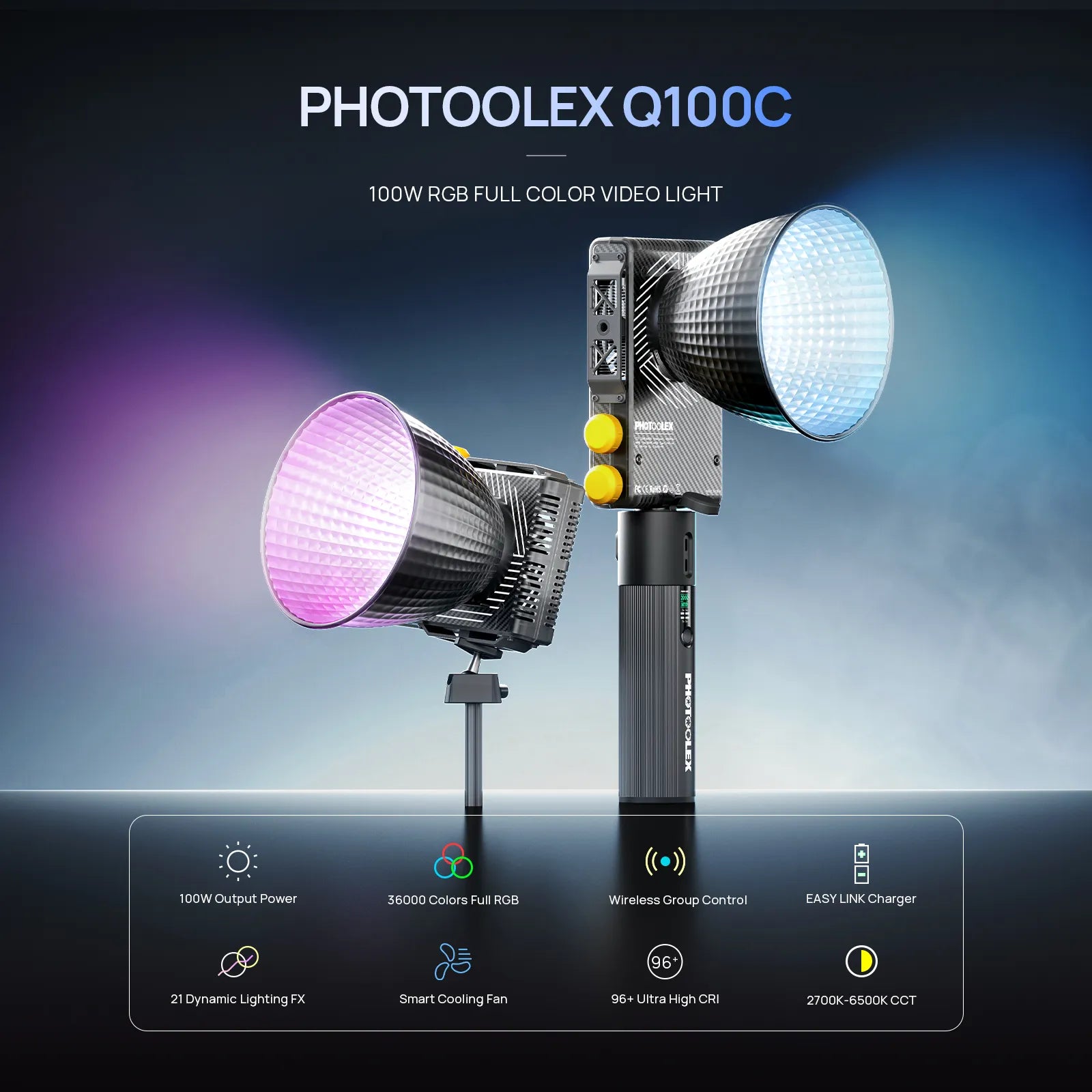 PHOTOOLEX Q100C 100W RGB COB 燈 - Photoolex