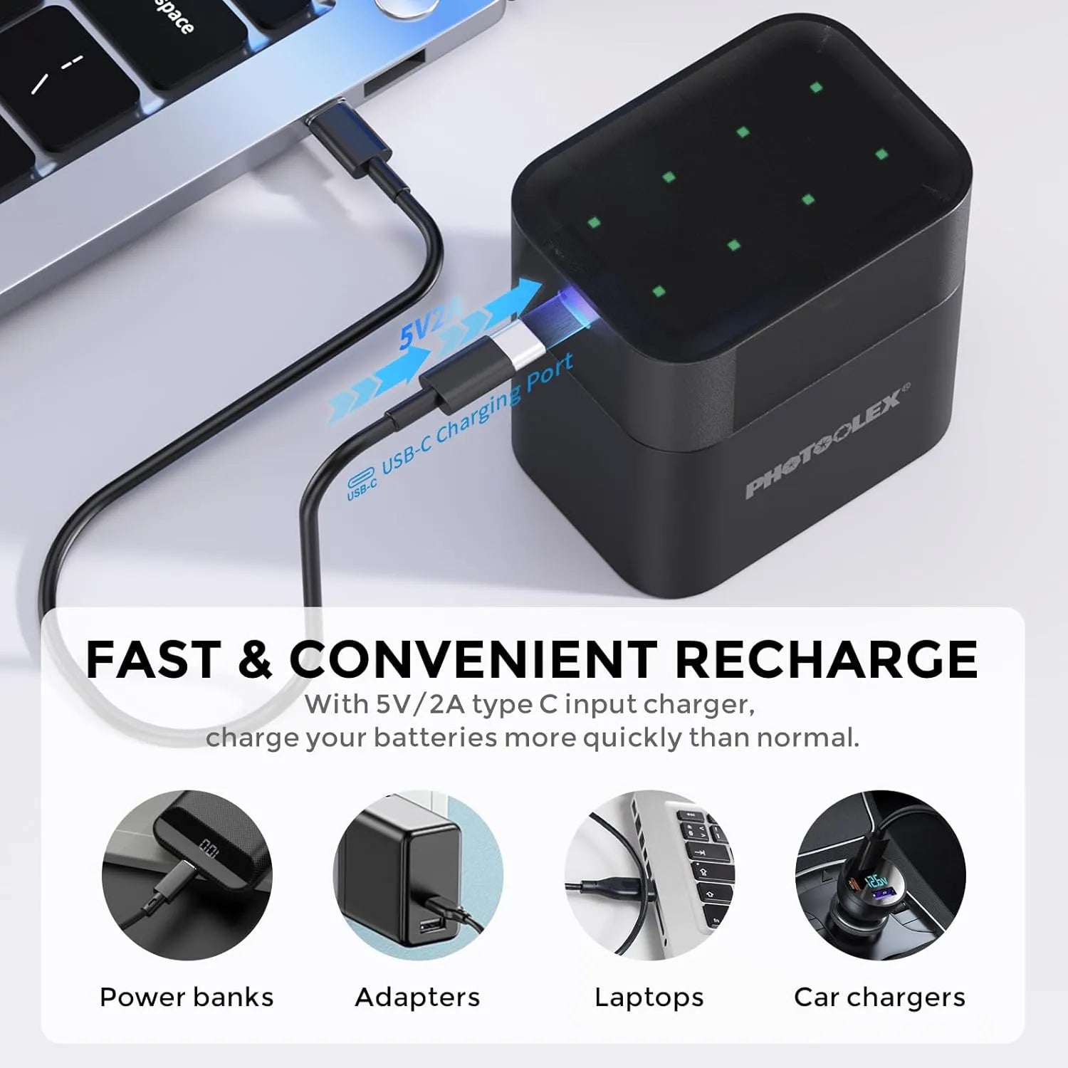 PHOTOOLEX 1.5V AAA 可充電鋰離子電池充電器套裝 - Photoolex