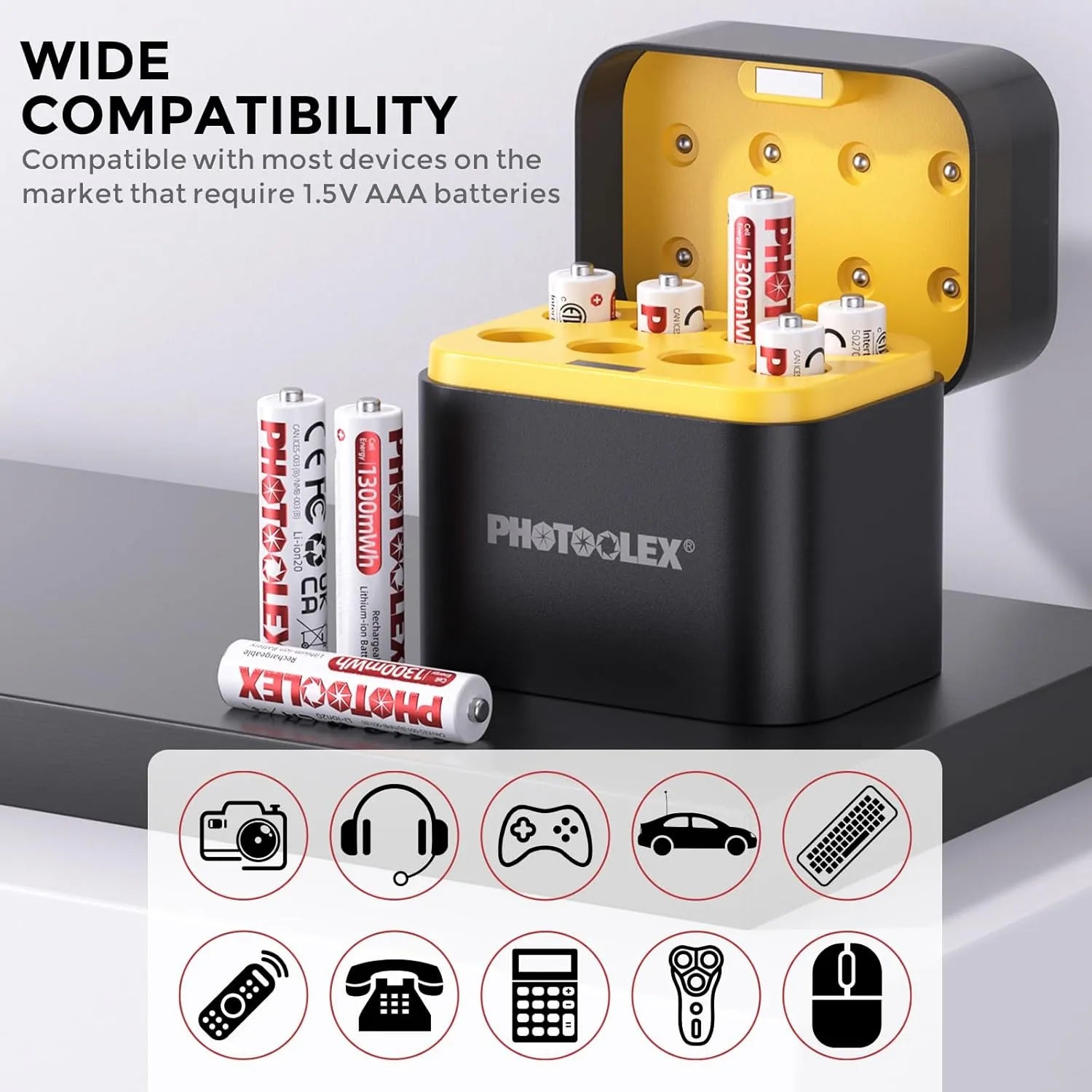 PHOTOOLEX 1.5V AAA 可充電鋰離子電池充電器套裝 - Photoolex