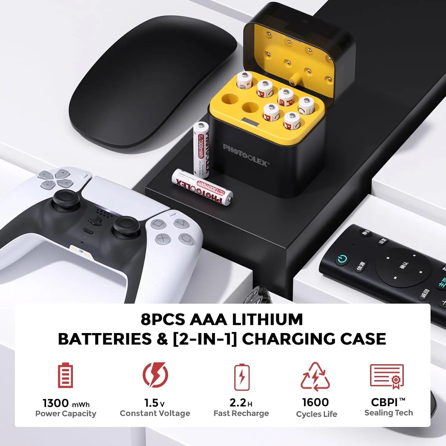 PHOTOOLEX 1.5V AAA 可充電鋰離子電池充電器套裝 - Photoolex