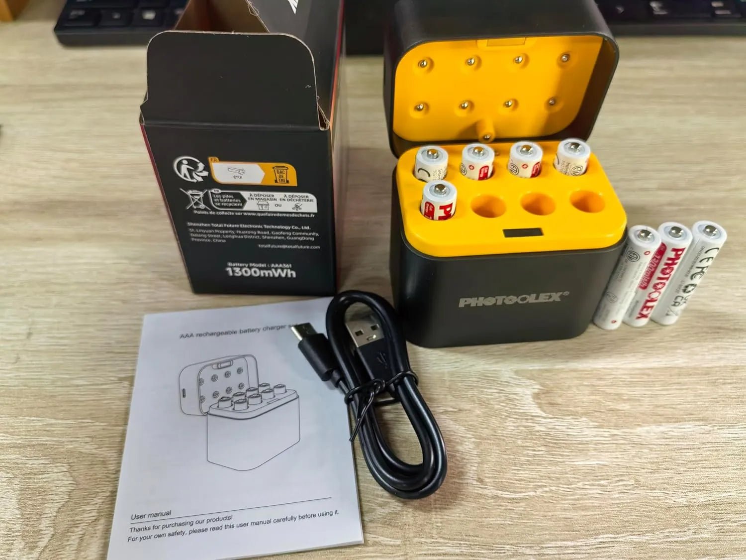 PHOTOOLEX 1.5V AAA 可充電鋰離子電池充電器套裝 - Photoolex