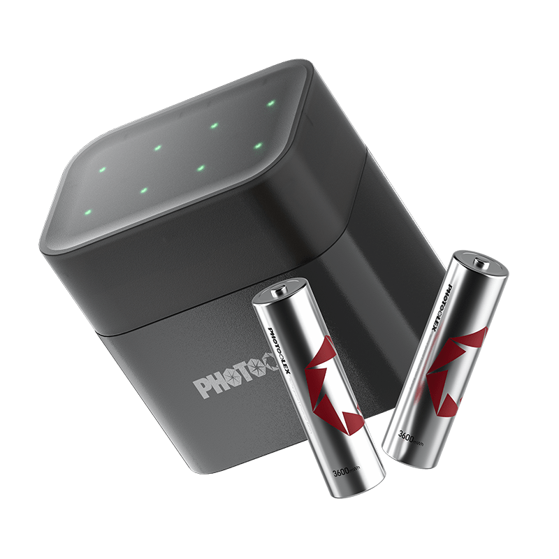 PHOTOOLEX 1.5V AA 可充電鋰離子電池充電器套裝，3600mWh，1600 次循環，8 包 - Photoolex