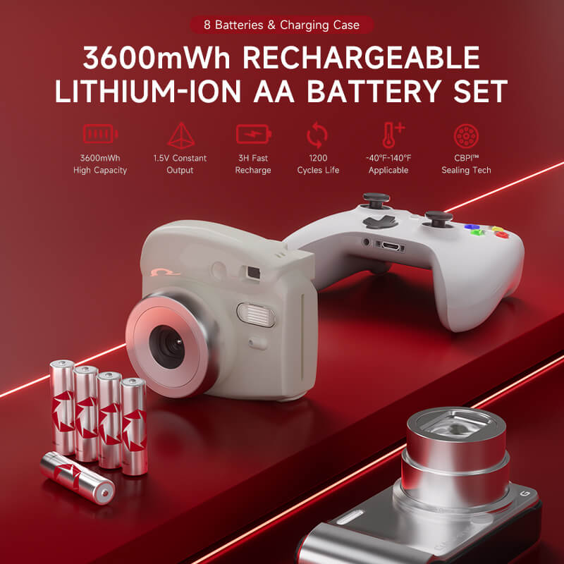 PHOTOOLEX 1.5V AA 可充電鋰離子電池充電器套裝，3600mWh，1600 次循環，8 包 - Photoolex