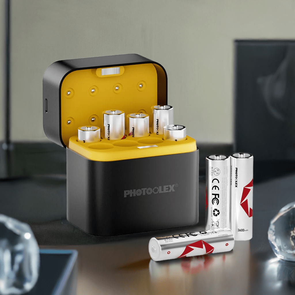 PHOTOOLEX 1.5V AA 可充電鋰離子電池充電器套裝，3600mWh，1600 次循環，8 包 - Photoolex