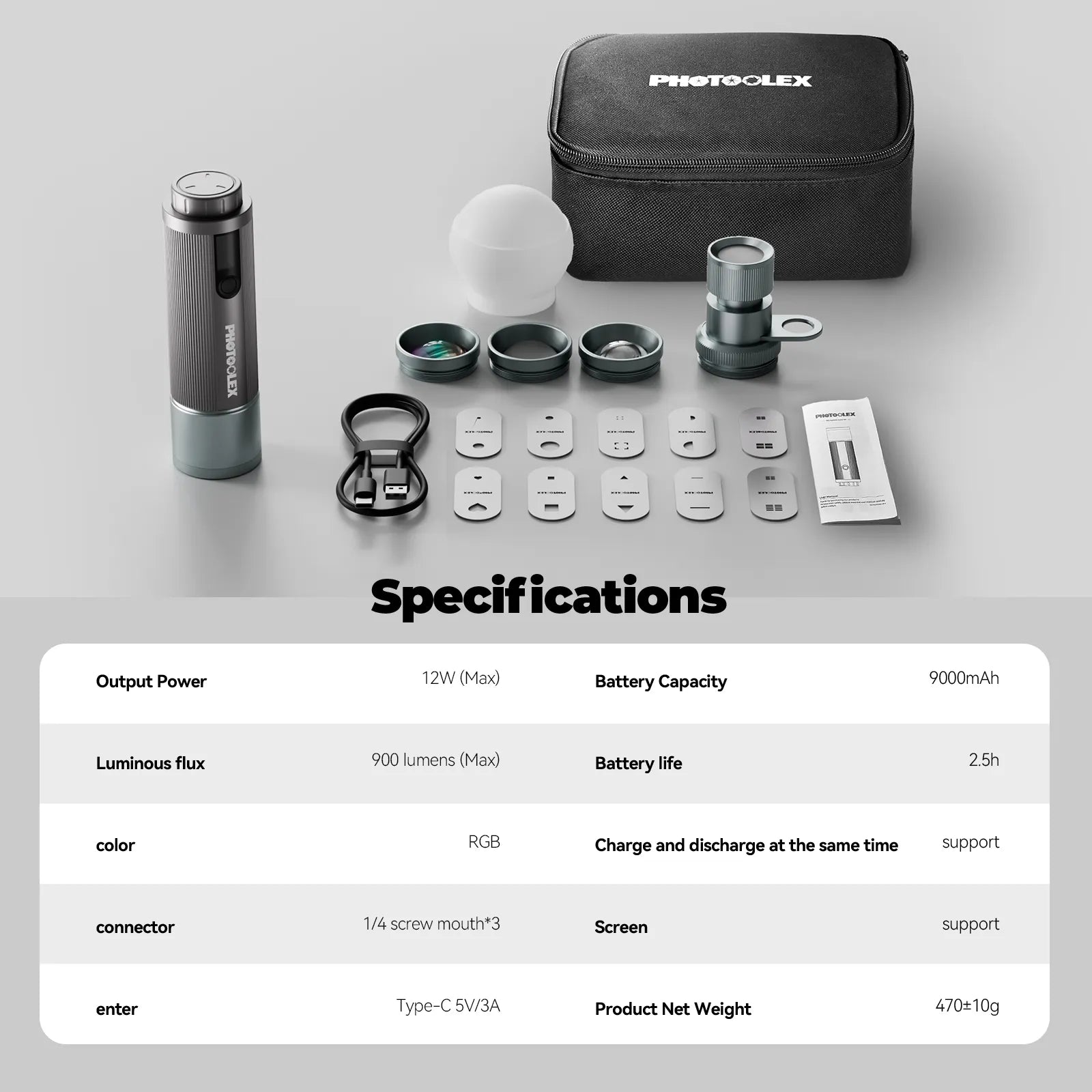 PHOTOOLEX PRO 12W 便攜式攝影聚光燈套裝 - Photoolex