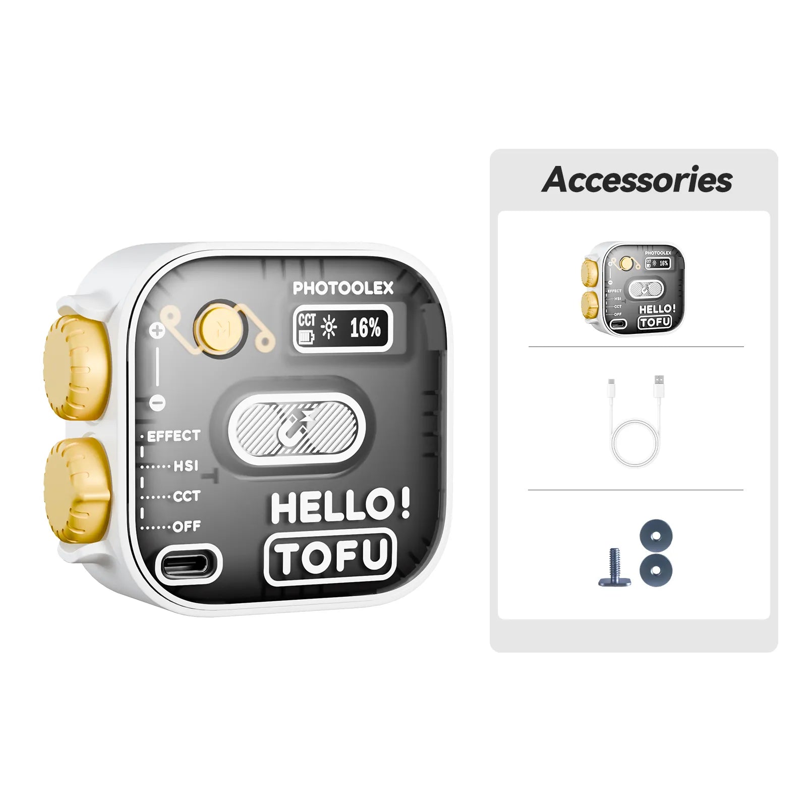 PHOTOOLEX Hello TOFU RGB 便攜式 LED 相機燈 - Photoolex