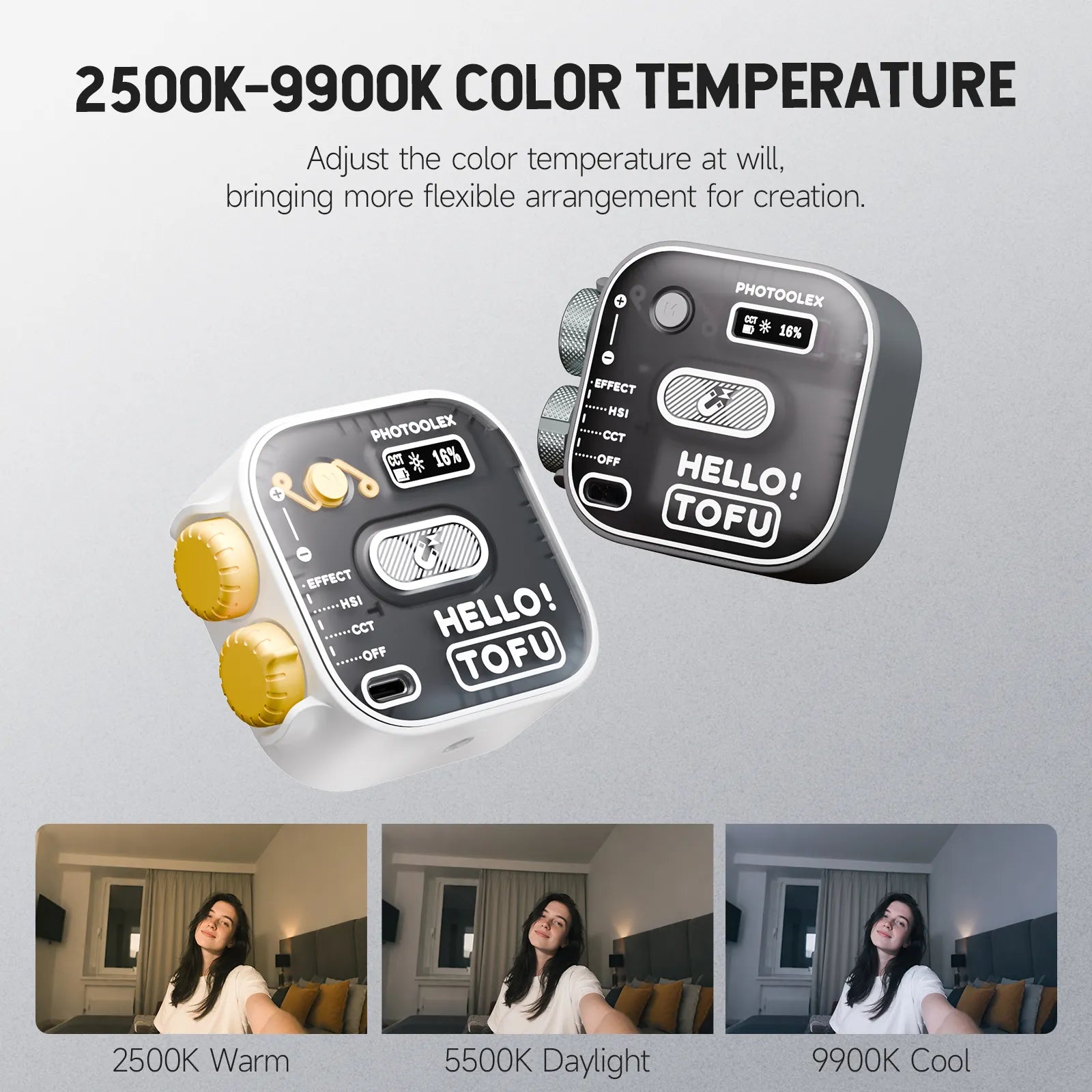 PHOTOOLEX Hello TOFU RGB 便攜式 LED 相機燈 - Photoolex