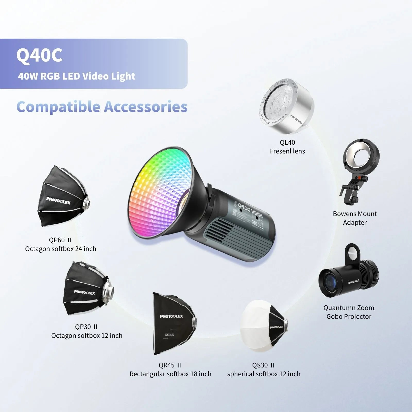 PHOTOOLEX Q40C 40W RGB LED Video Light - Photoolex